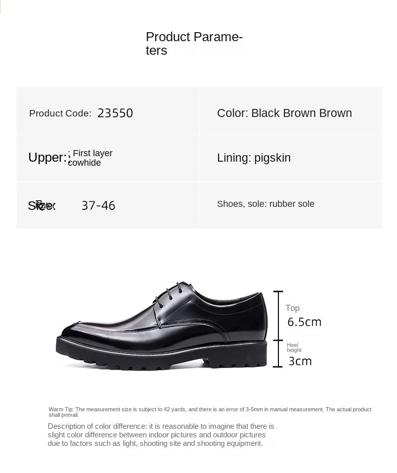 designer men's leather shoes with thick soles round toe glossy leather business dress shoes Waxed cowhide lace up British shoes - Sun Studio