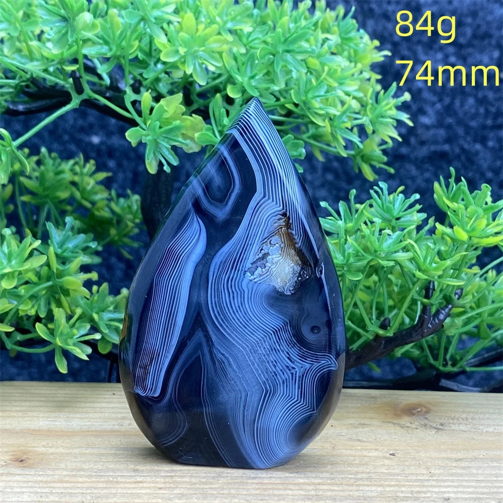 Natural Gemstone Black Onyx Stripes Free Form Torch Reiki Healing Shape Meditation Home Decor Feng Shui Warning Evil - Sun Studio