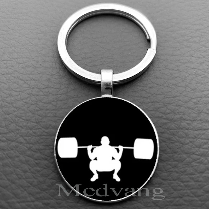 Weightlifting Fitness Pattern Keychain Loves Fitness Men and Women Exclusive Glass Round Keychain Gift for Fitness Club - Sun Studio