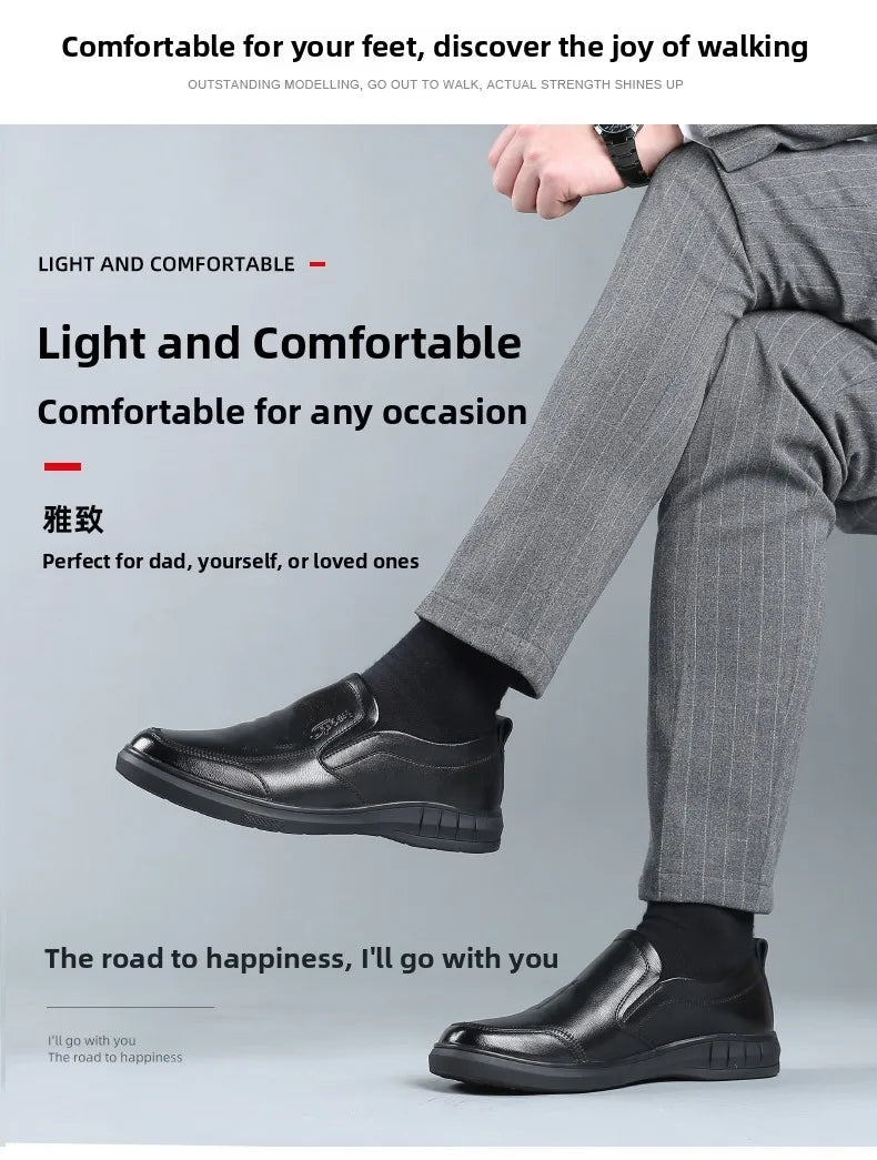 Pure Black Casual Men's Shoes Slip-On Driving Soft Bottom Anti-Slip Leather Shoes Breathable round Toe Flat Heel PVC Outsole - Sun Studio