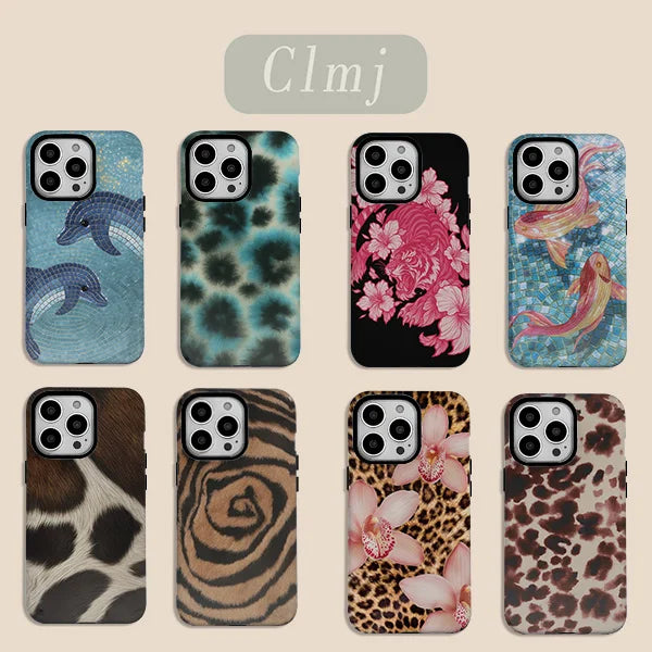Luxury Clmj Brown White Mottled Phone Case for iPhone 17 16e 16 15 14 13 12 11 X XS XR XSMAX Air Pro Max Plus Double-layer Cover - Sun Studio