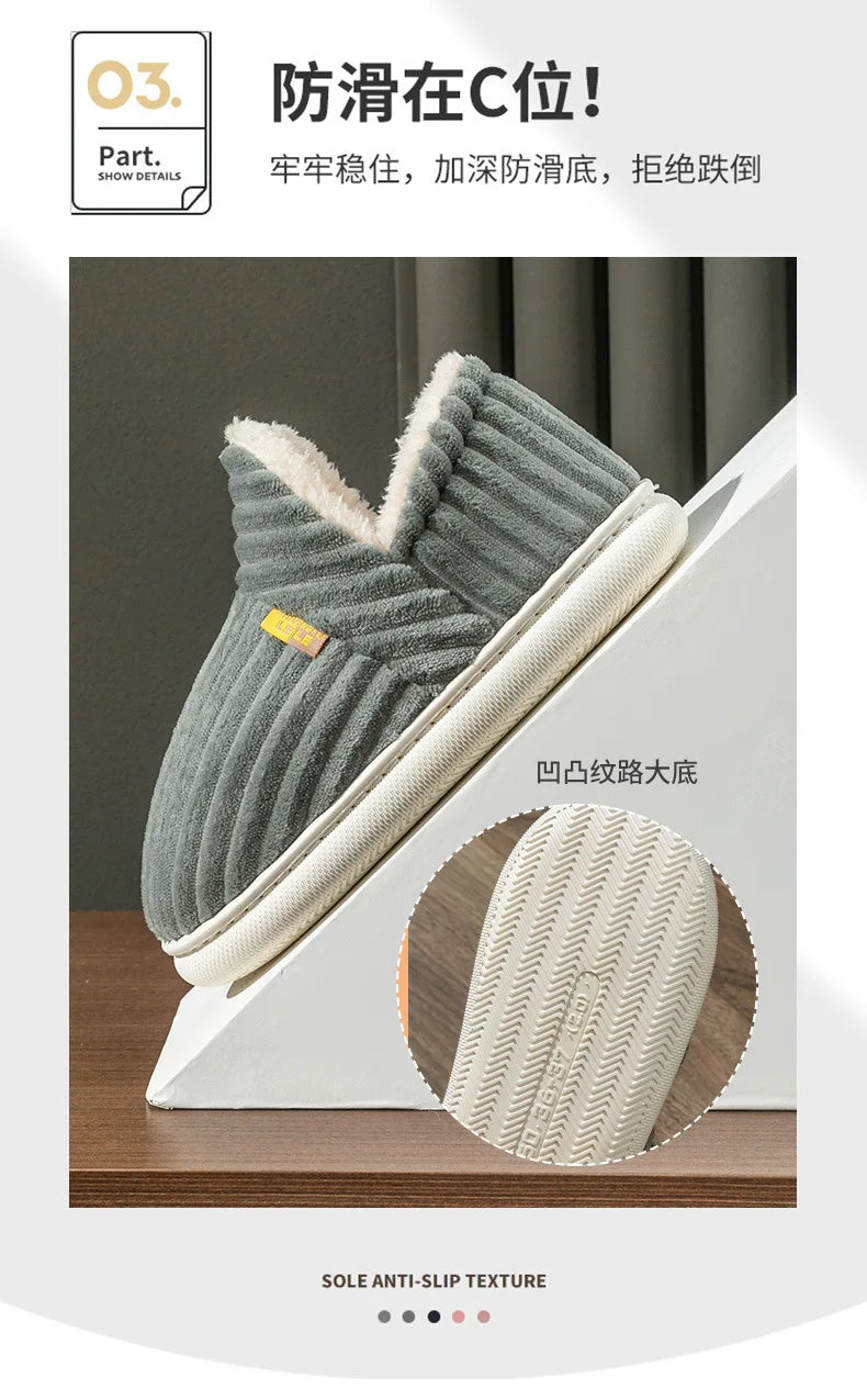 Asgard Men Plush Platform Slippers Winter Warm Outdoor Antiskid Fluffy Soft Cotton Boot Indoor Fashion Cozy Furry Flat Home Shoe - Sun Studio