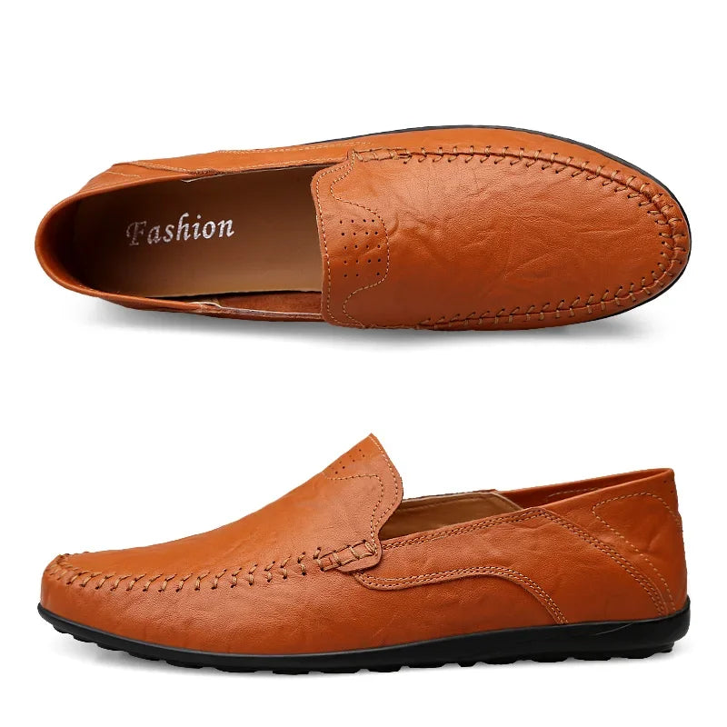 Echtes Leder Herren Freizeit Schuhe Luxusmarke Designer Herren Slipper Mokassins Atmungsaktive Schlupfschuhe Männliche Bootsschuhe Plus Größe 37-47