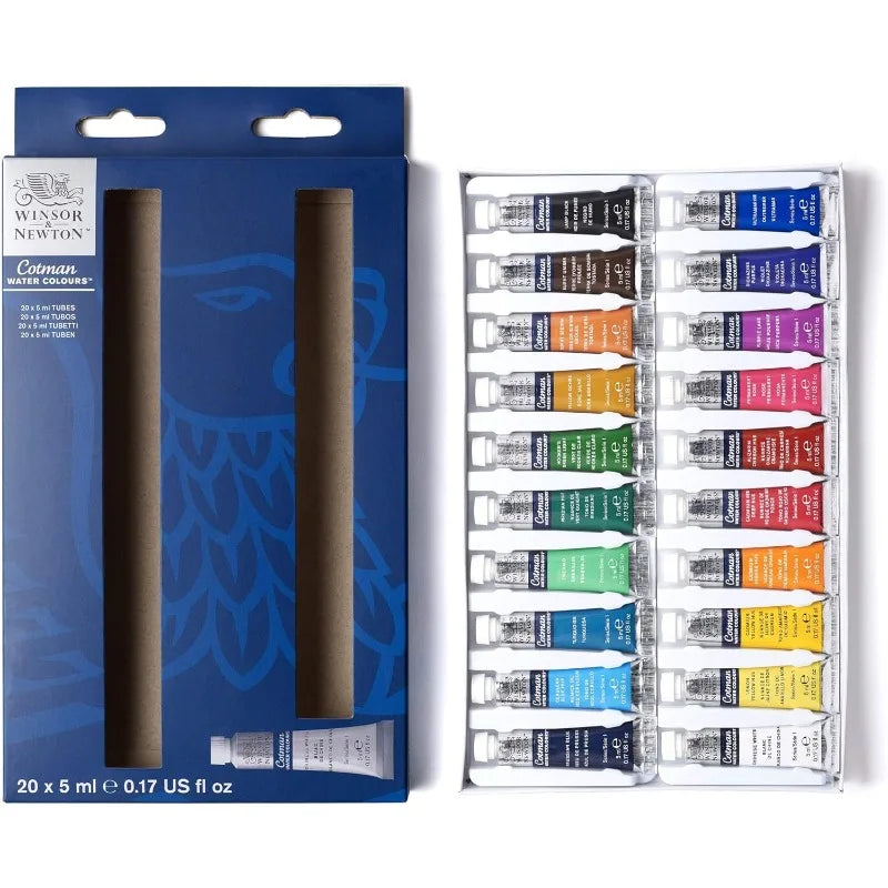 Winsor & Newton Cotman Watercolor Paint Tubes Set - 5ml Tubes (10 or 20 Colors) for Artists, Beginners & Sketching - Sun Studio