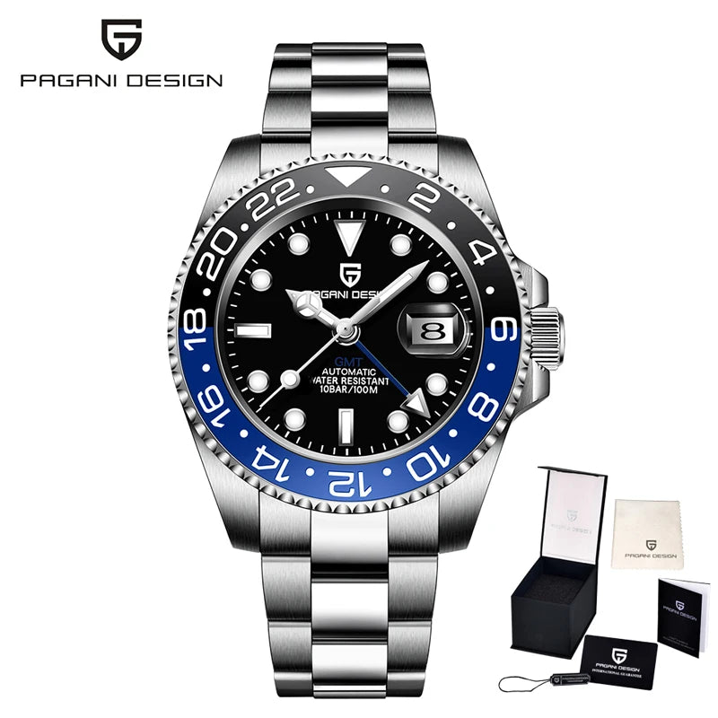 PAGANI DESIGN PD-1662 Luxury GMT Men Mechanical Wristwatch Sapphire Glass Stainless Steel 100M Waterproof Automatic Watches - Sun Studio