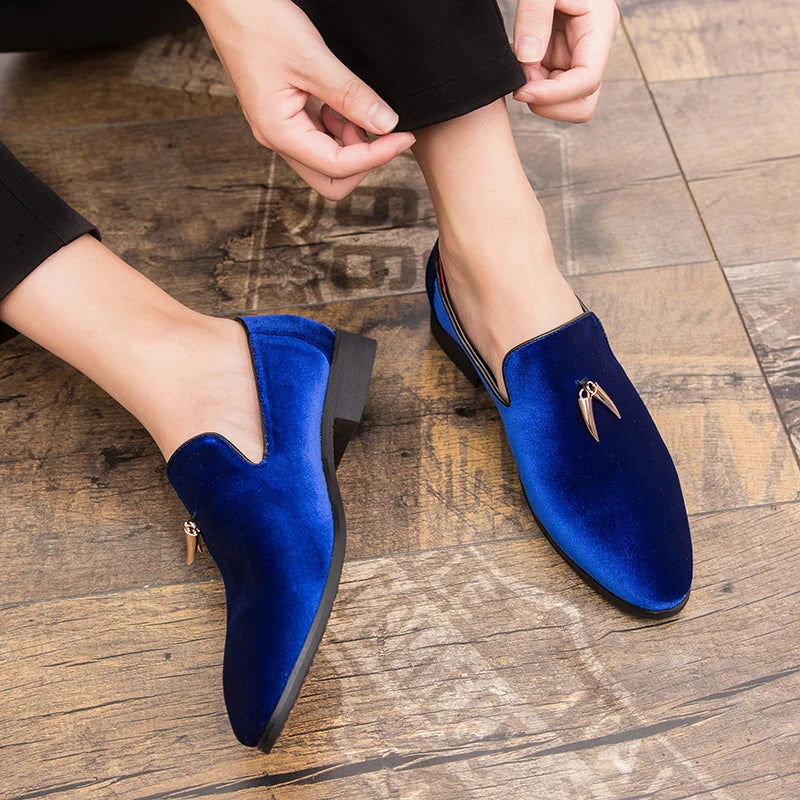 Fashion Party and Wedding Handmade Men Loafers Men Velvet Shoes Leaves and Gold Buckle Men Dress Shoe Men's Flats Zapatos Hombre - Sun Studio