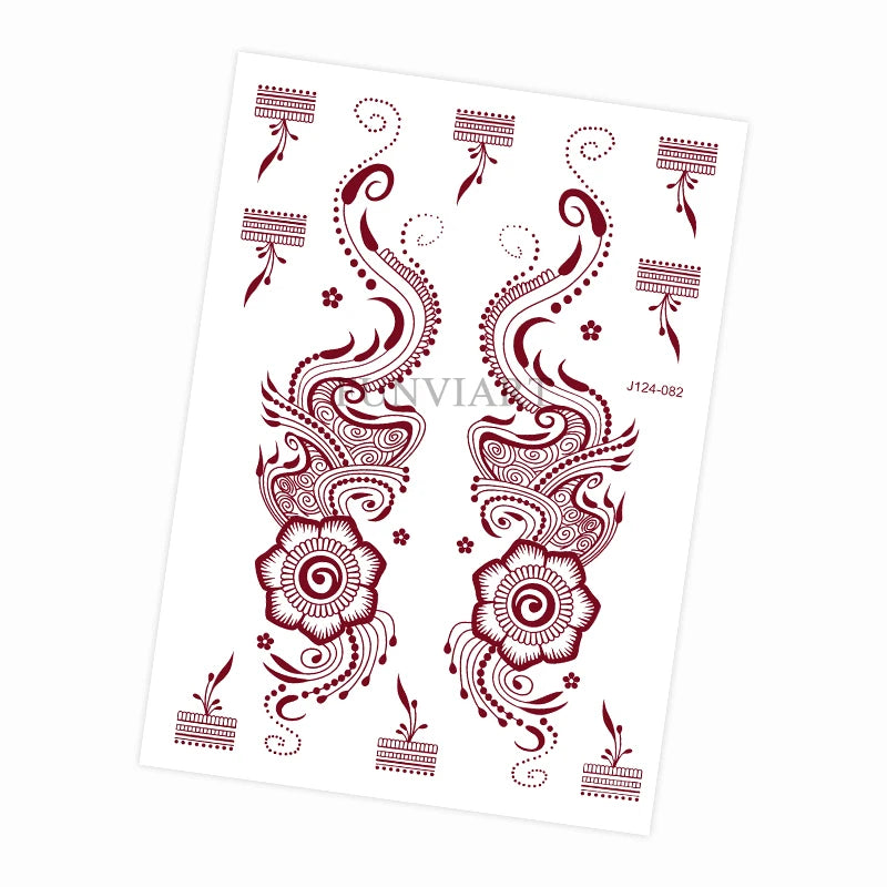Waterproof Flower Hand Tattoo for Women Maroon Henna Tattoo Stickers for Hand Fingers Body Art Disposable Fake Tattoo Festival - Sun Studio