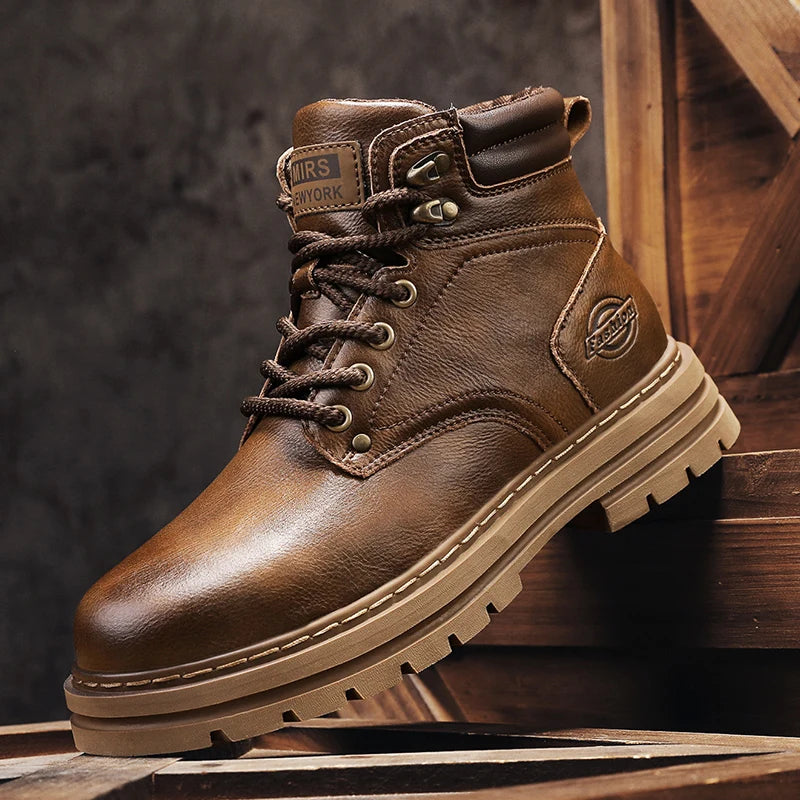 High Quality Leather Mens Boots New Arrival Male High Top Flats Comfortable Lace-Up Low Top Sneakers Stylish Male Ankle Boots - Sun Studio