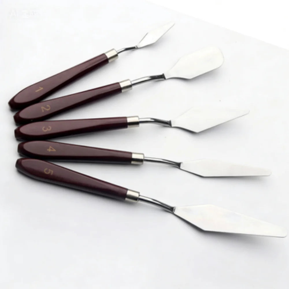 5Pcs Blue Palette Knife Set, Stainless Steel Oil Painting Scrapers, Watercolor Acrylic Paint Mixing Knives, Professional Art - Sun Studio