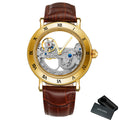 Forsining Silver Skeleton Automatic Watch Men Luminous Hands Business Retro Golden Bridge Mechanical Watches Steel Leather Strap - Sun Studio