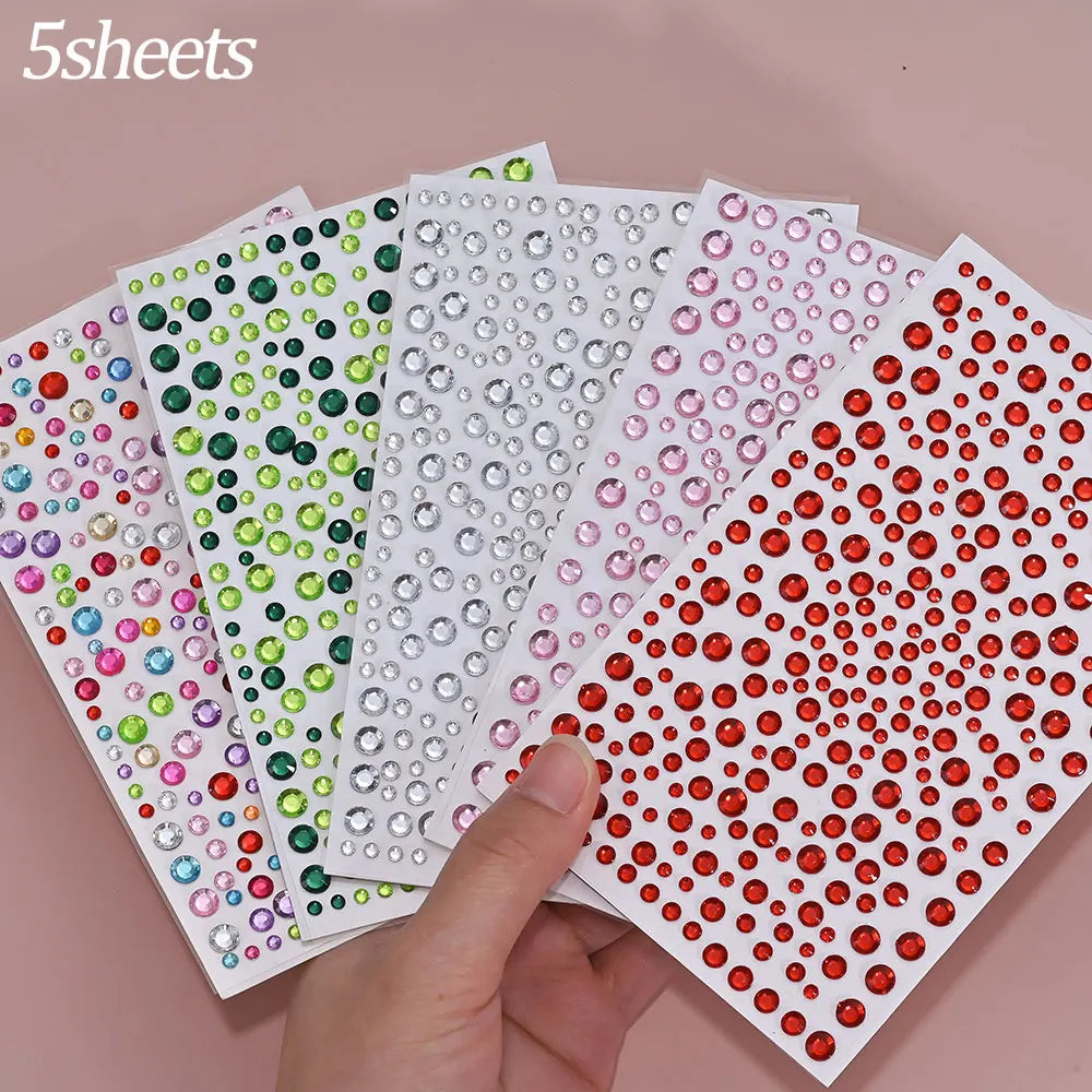 1sheet 900pcs Rainbow Face Glittle Gem Stickers Stick-On Facial Tattoo Eye Rhinestone Jewels 3/4/5mm Mix Wedding Party Make Up - Sun Studio