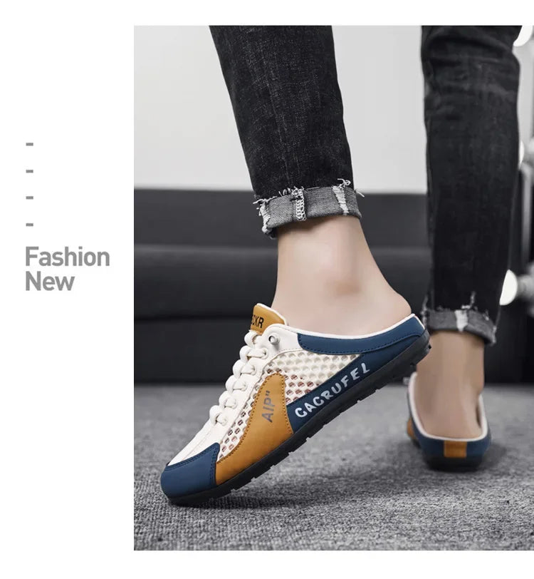 Men's Slip-On Lace-Up Casual Sports Shoes Breathable Mesh Unisex Spring Autumn Season Low Cut Flat Footwear Quick Easy Wear - Sun Studio
