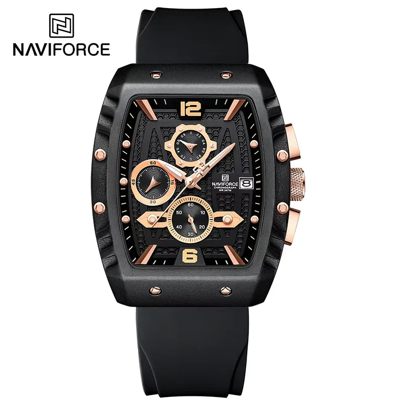 NAVIFORCE Kreative Fassförmige Zifferblatt Männer Uhren Rauchsilica Armband Wasserdichte Quarz Chronograph Datum Anzeige Männliche Armbanduhr