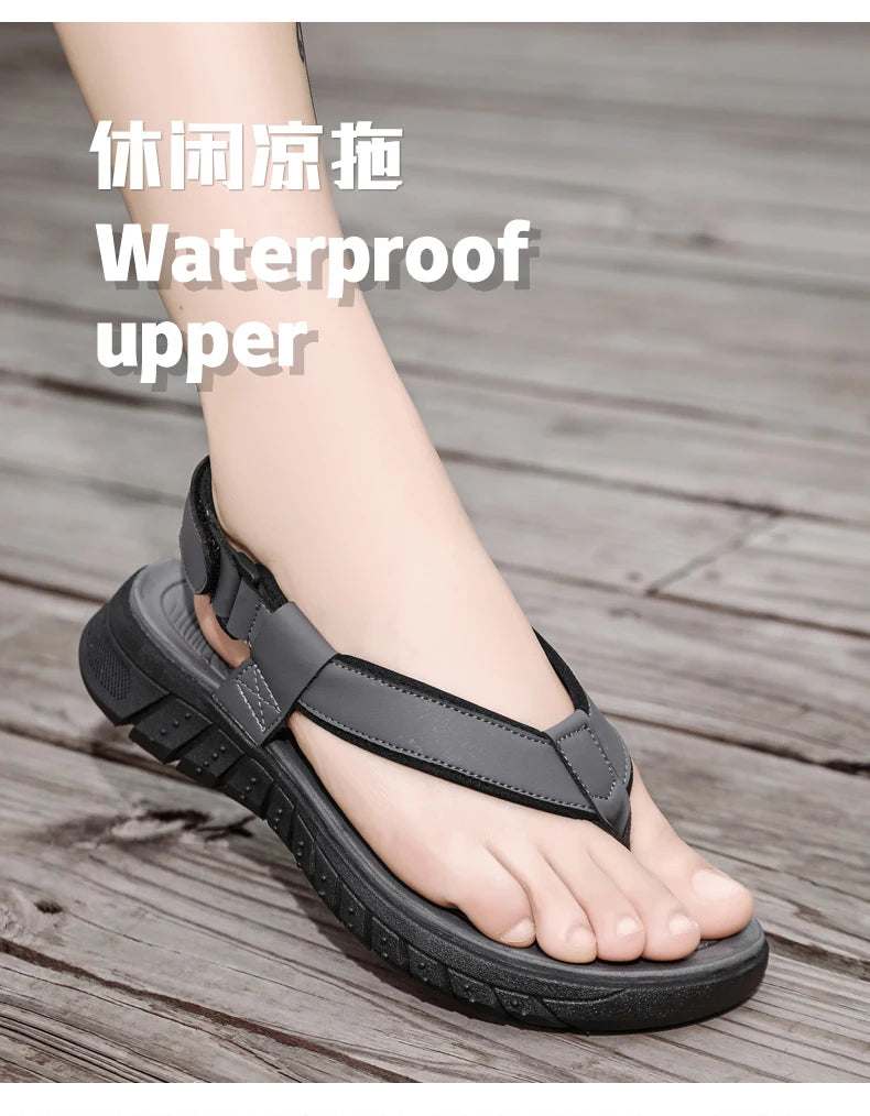 Summer men's casual breathable outdoor beach shoes flip flops waterproof anti slip comfort mesh sandals youth fashion slippers - Sun Studio