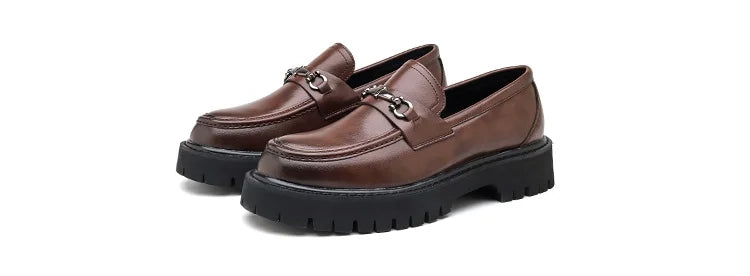 STRONGSHEN Men Leather Shoes Thick-soled British Style Formal Business Shoes Fashion Luxury Slip-On Round Toe Office Casual Shoe - Sun Studio