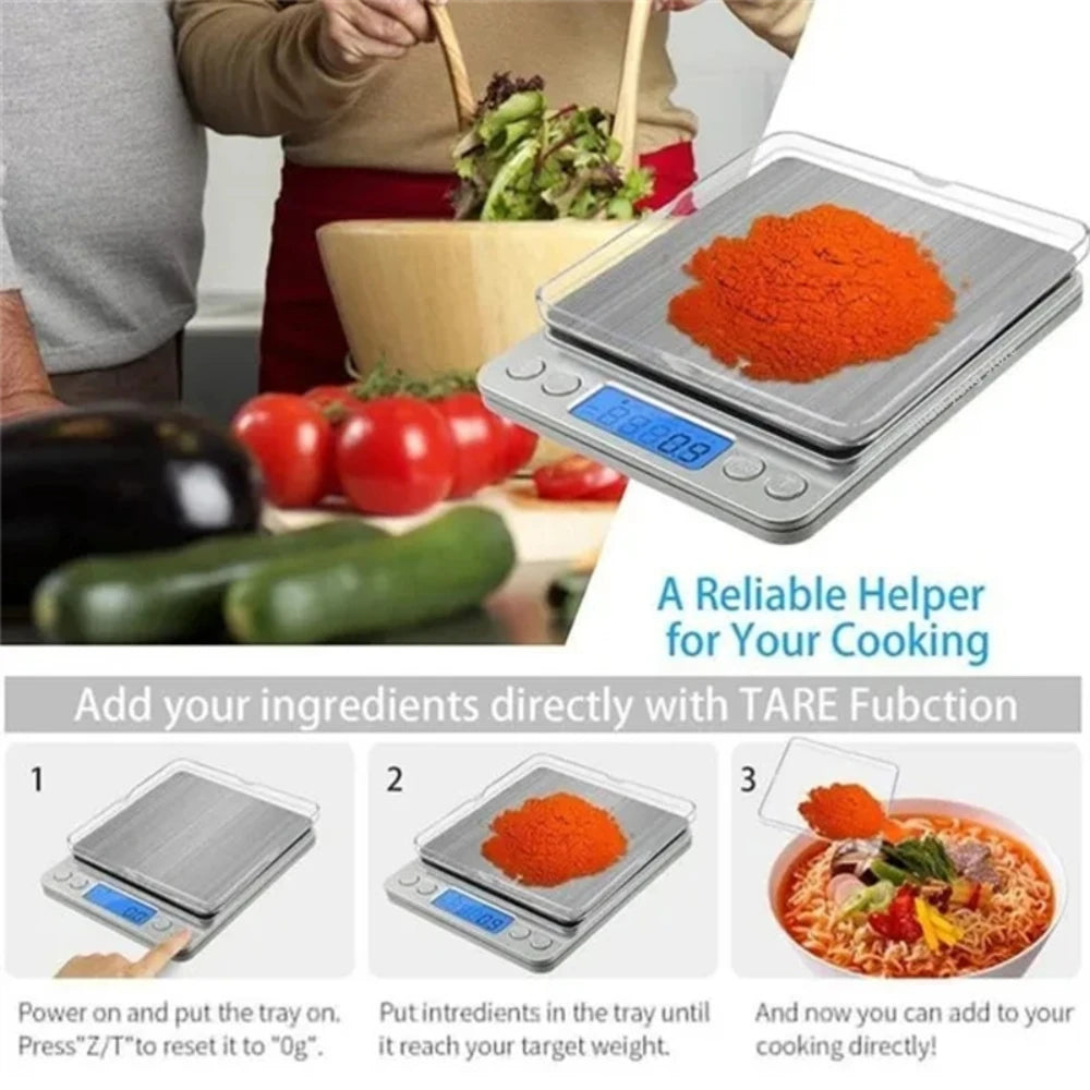 Digital Kitchen Scale Mini Pocket Stainless Steel Precision Jewelry Electronic Balance Weight Gold Gram 0.1/3000g Weigh Scales - Sun Studio