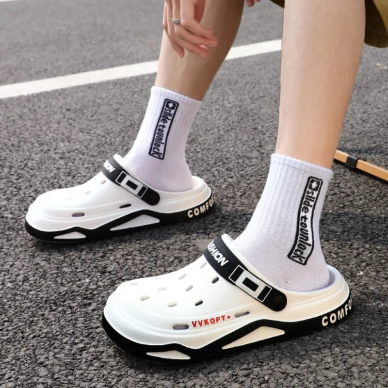 Summer new trend hole shoes outside wear cartoon fashion home home couples non-slip hole sandals beach Baotou slippers men's - Sun Studio