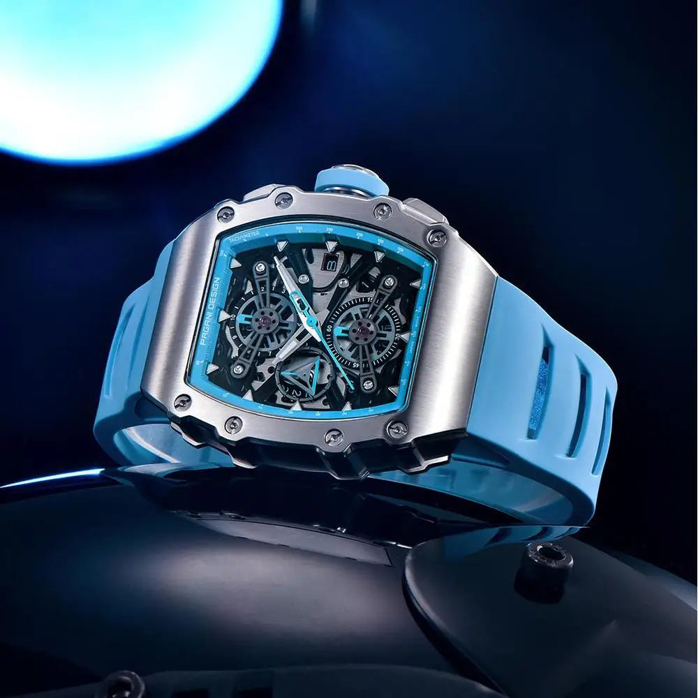 PAGANI DESING Men's Quartz Watches Skeleton Dial 100M Waterproof Sport Rectangle Sapphire glass Watch for Men - Sun Studio