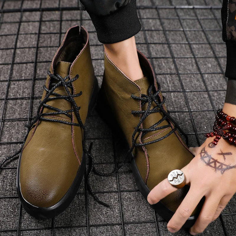 100% cowhide New large-sized men's boots Fashionable casual thick-soled breathable men's shoes Outdoor sports Chelsea boots - Sun Studio