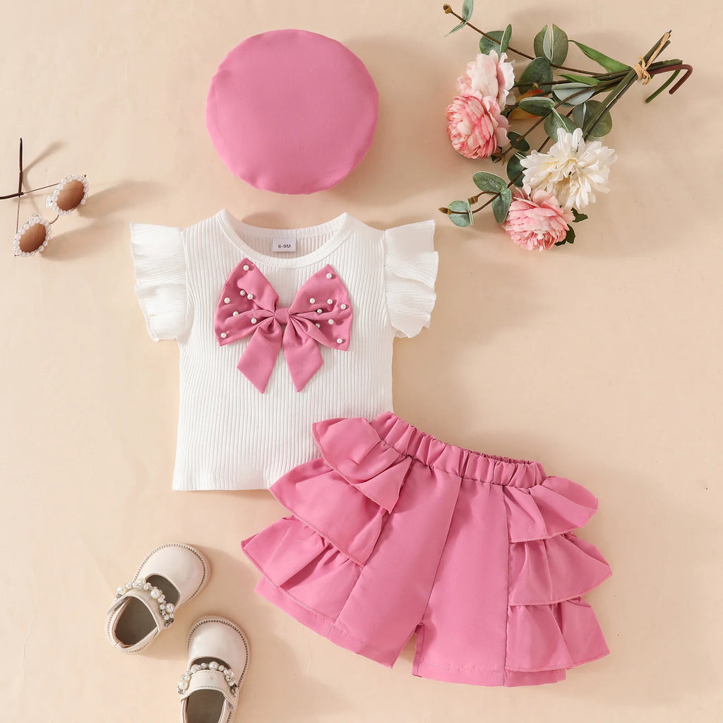 Baby Girls Clothes New Year Set 0-3Y Long Sleeve Big Bow Top Irregular Skirt and Beret 3Pcs Toddler Christmas Clothes - Sun Studio