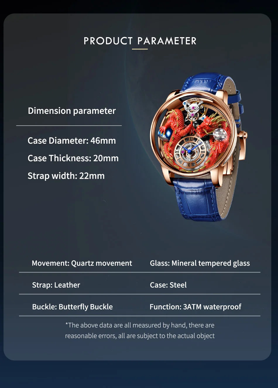 PINDU Design New 3D Dragon Earth Theme Quartz Watches Men Celestial Series Curved Mirror Transparent Design Watch Wristwatches - Sun Studio