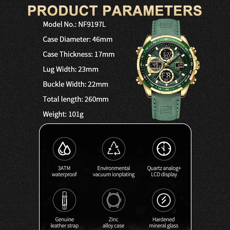 New NAVIFORCE Watches for Men Leather Mens Military Sport Waterproof Watch Quartz WristWatch Chronograph Male Clock - Sun Studio