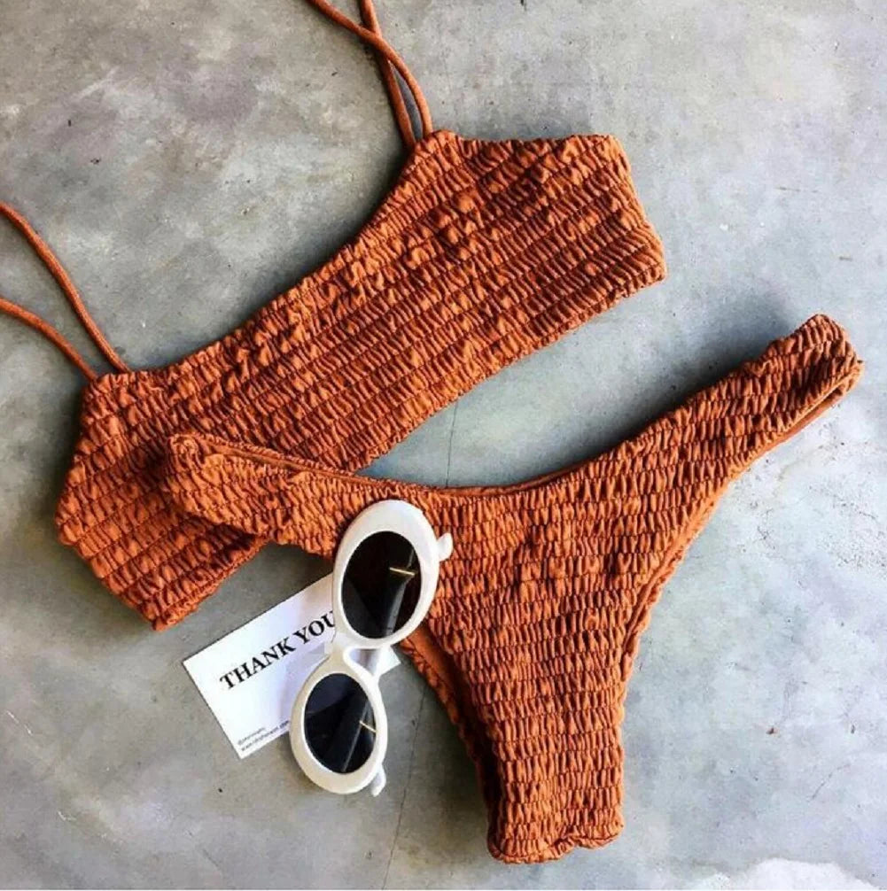 New Hot Sale Sexy Women Push-up Padded Bra Bikini Set Pleated Swimsuit Swimwear Swimming Beach Bathing Costume Bikini Set - Sun Studio