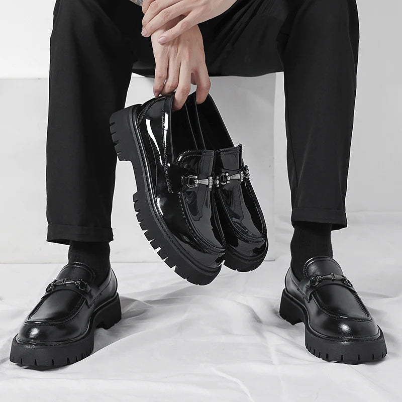 STRONGSHEN Men Leather Shoes Thick-soled British Style Formal Business Shoes Fashion Luxury Slip-On Round Toe Office Casual Shoe - Sun Studio