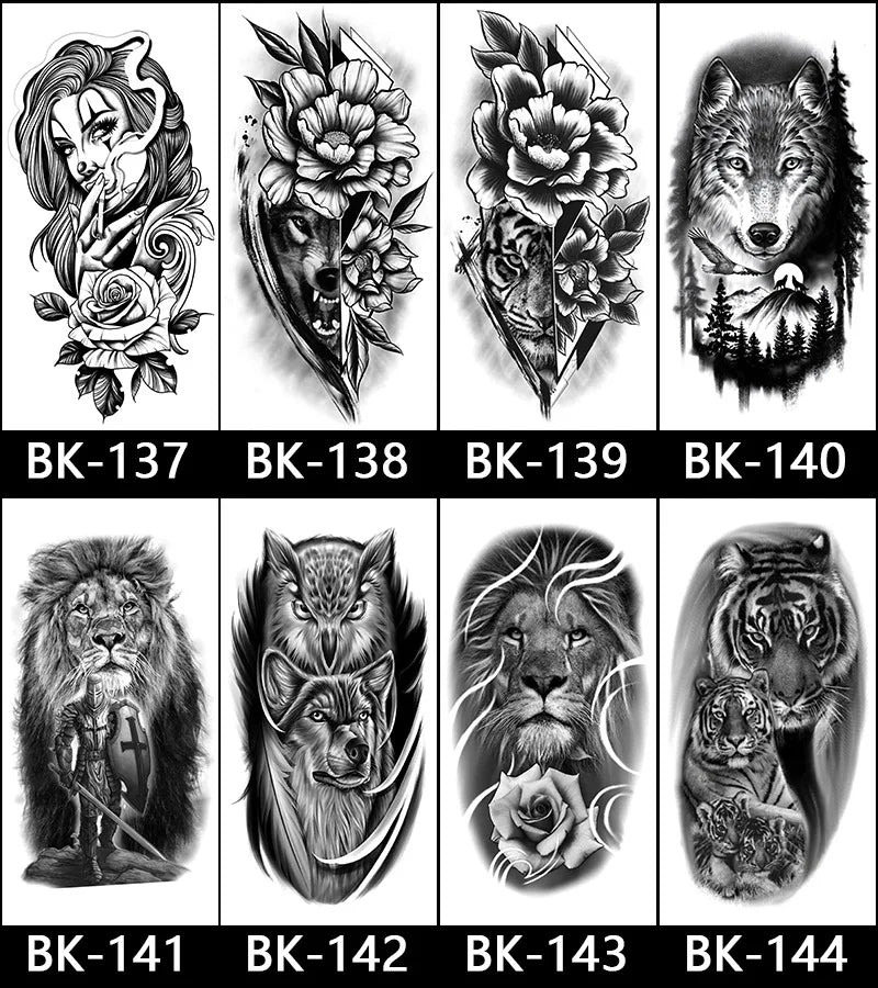 Black White Temporary Transfer Tattoos Floral Butterfly Lettering Line Art Waterproof Body Stickers for Music Festival Party - Sun Studio