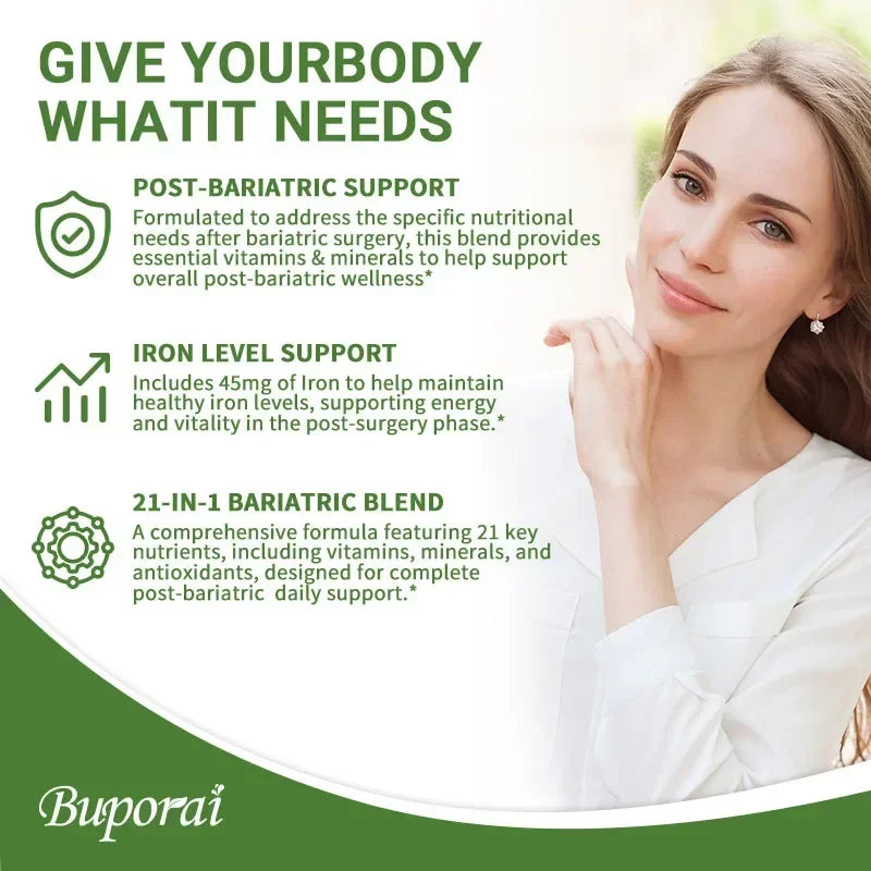 Bariatric Multivitamin Supplement - Helps Improve Joint Flexibility, Maintaining Energy Levels, Promote Bone and Overall Health - Sun Studio