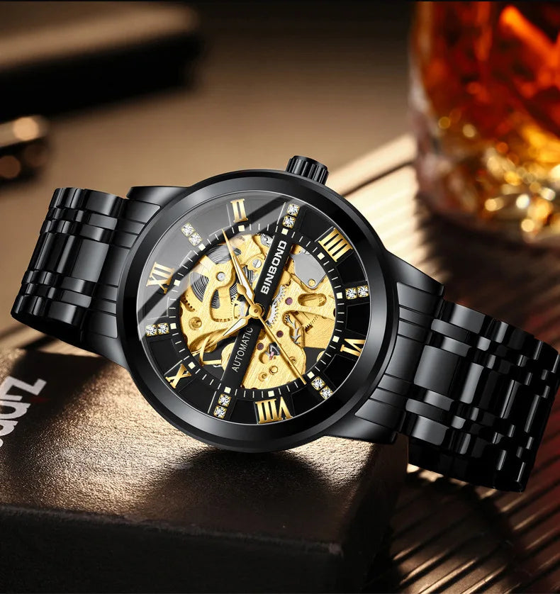 Bindond Mens Automatic Mechanical Watches Top Brand Luxury Stainless Steel Waterproof Hollow Male Wristwatches Relogio Masculino - Sun Studio
