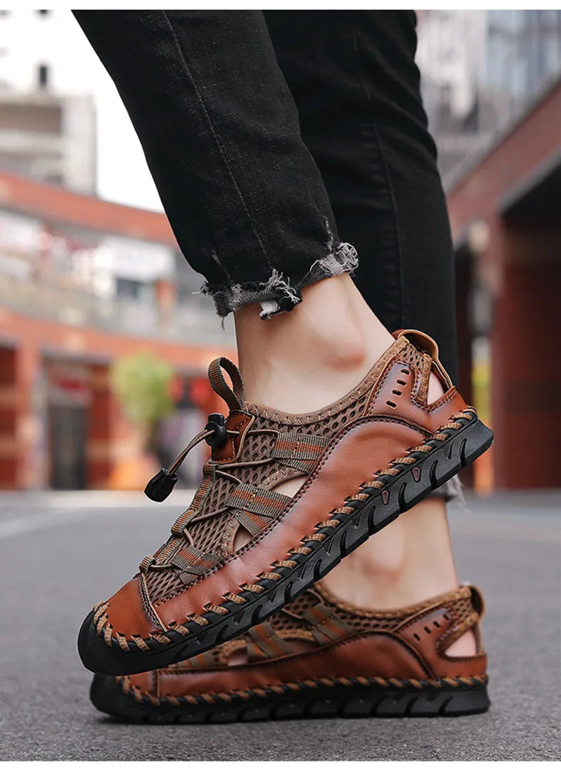 Hot Sale Summer Men's Sandals Outdoor Non-slip Men's Beach Sandals Handmade Genuine Leather Men's Shoes Fashion Men Sneakers - Sun Studio
