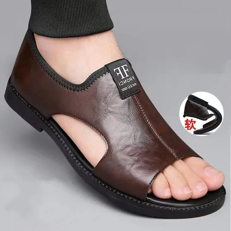 Sandals for Men Brand Casual Shoes Outdoor Fashion Men's Slippers Comfortable Beach Shoes High Quality Leather Man Flat 2025 - Sun Studio