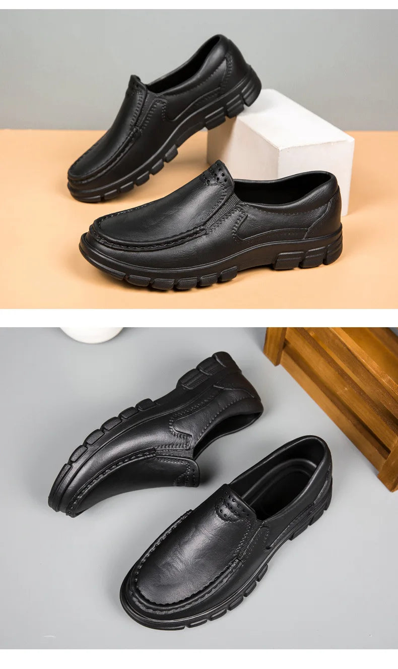 Fashion Leather Men's Casual Shoes Non-slip EVA Chef shoes Men Waterproof Loafers Comfort Soft soled Men Driving shoes Plus Size - Sun Studio