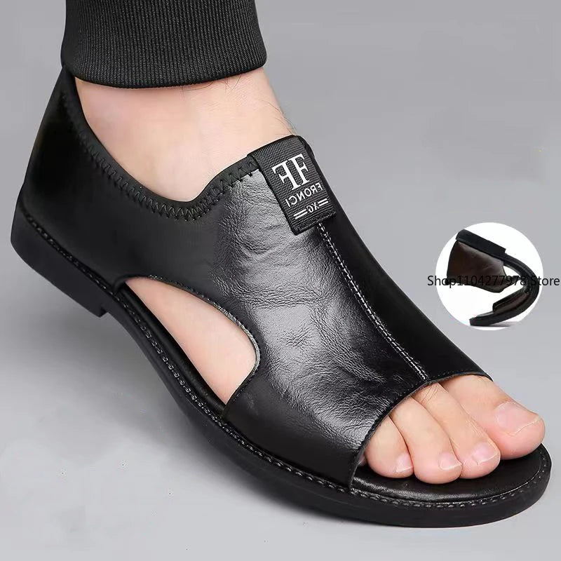 Sandals for Men Brand Casual Shoes Outdoor 2025 New Men's Slippers Comfortable Beach Shoes High Quality Leather Men Flat Sandals - Sun Studio