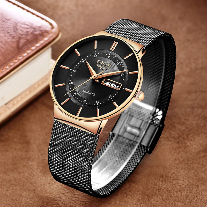 LIGE 2024 Luxus Herren Uhren Wasserdicht Ultra Dünn Datum Uhr Männer Stahlarmband Freizeit Quarz Uhr Männer Sport Armbanduhr Mann