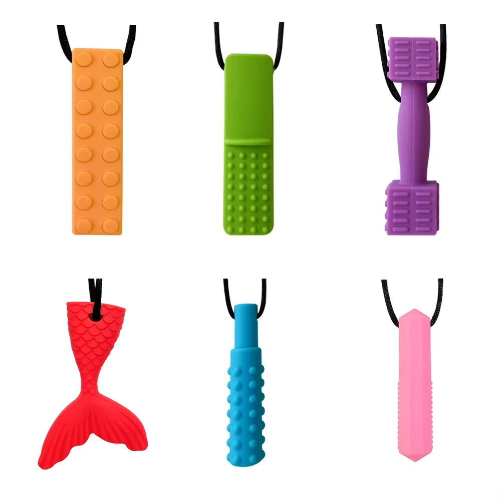 1pcs Silicone Teether Kids Chew Necklace Sensory Chewy Pendant Oral Motor Toys Therapy Tools for Autism ADHD chidren's goods - Sun Studio