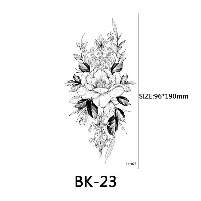 Rose Blossom Tattoo Temporary Waterproof Butterfly Fake Tattoo for Woman Black Flower Sketch Tattoo Sticker - Sun Studio