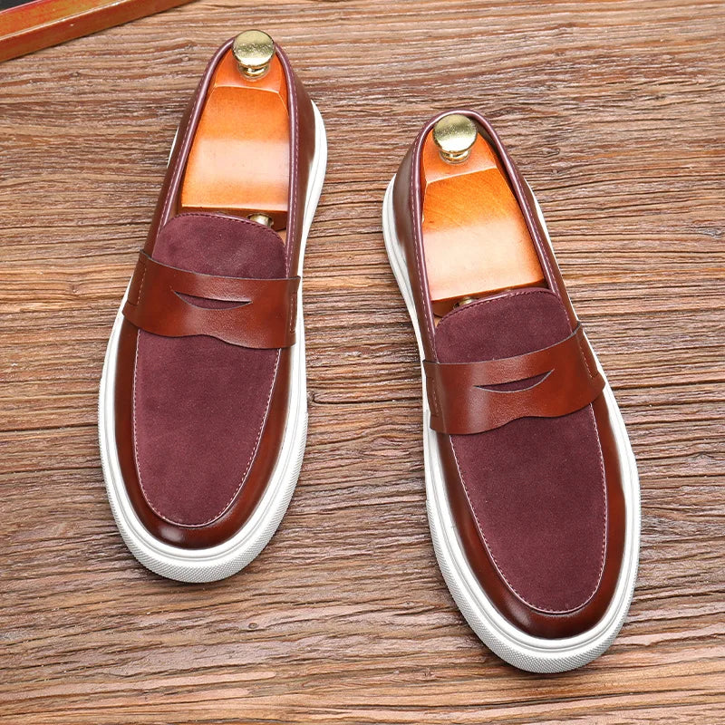 Newest 2025 Autumn Men Suede Leather Loafers Thick Sole Men Slip On Platform Black Party Shoes - Sun Studio