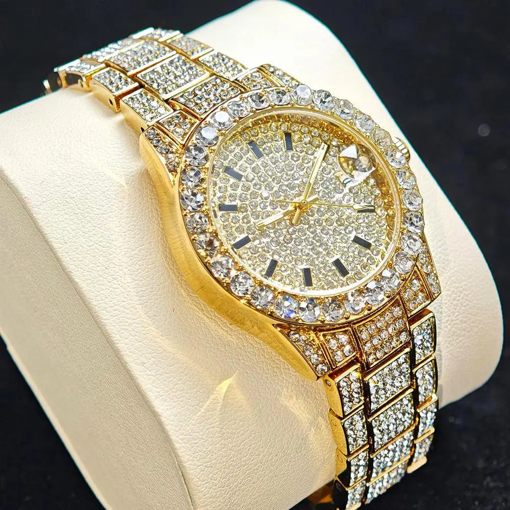 2025 Hot Fashion Gold Watches Women Luxury Stainless Steel Elegant Iced Diamond Jewelry Quartz Wristwatch Ladies Dropshipping - Sun Studio