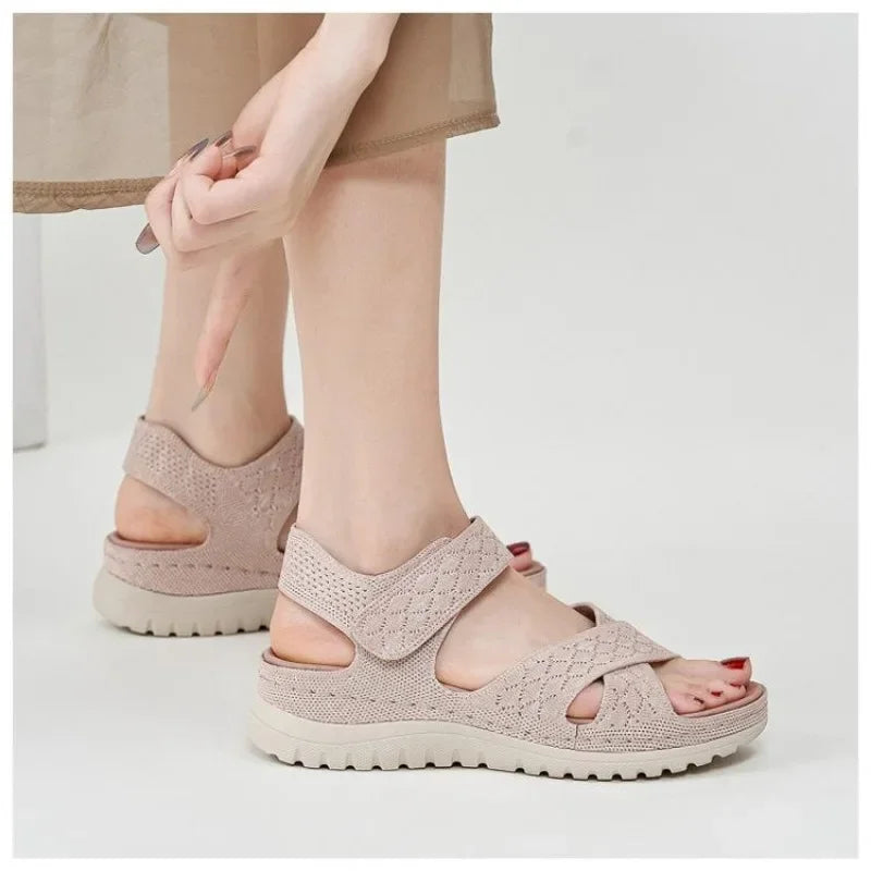 Summer Women Flat Sandals Brand Woman Summer Holiday Shoes Bohemia Style Modern Sandals Pink Blue Big Size 42 DX361 - Sun Studio