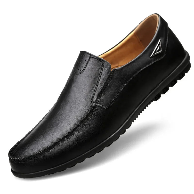 Leder Herren Freizeitschuhe Atmungsaktive Weiche Herren Slipper Italienische Marke Mokassins Slip-On Schwarze Fahrerschuhe Übergröße 37-47