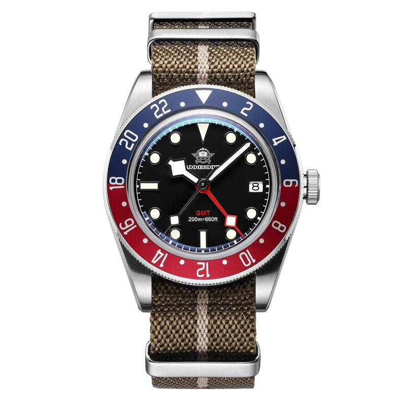 ADDIESDIVE Luxury GMT515-24H Men's Watch Diver 200m Bubble Mirror Glass BGW9 Super Luminous Stainless Steel Men's Analog Watches - Sun Studio