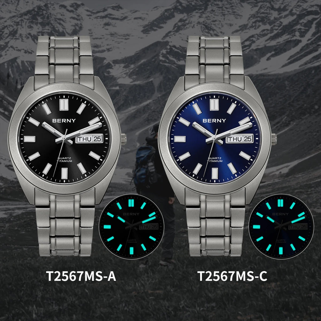 BERNY Titanium Watch for Men Supper Light Weight Wristwatch Super Luminous Sapphire 10ATM Waterproof Sport Field Quartz Watches - Sun Studio