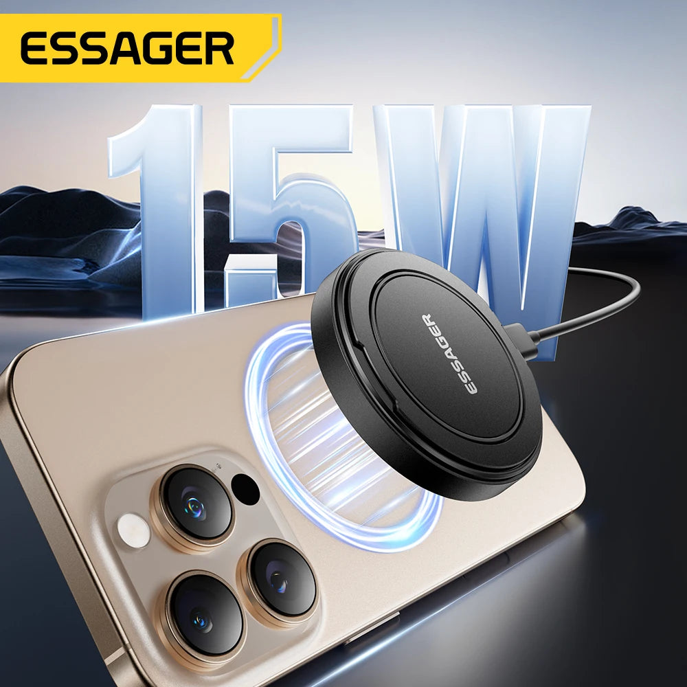 Essager Magnetic Wireless Charger With Holder 15W Fast Charging For iPhone17 16 15 14Pro Max Airpods Mini Wireless Phone Charger - Sun Studio