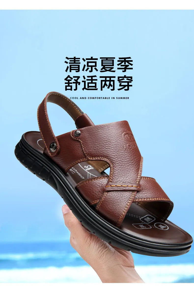 Big Size 49 50 Men's Sandals Summer Leather Shoes Man Slippers Non-slip Bottom Casual Business Beach Shoes for Men 2025 Summer - Sun Studio