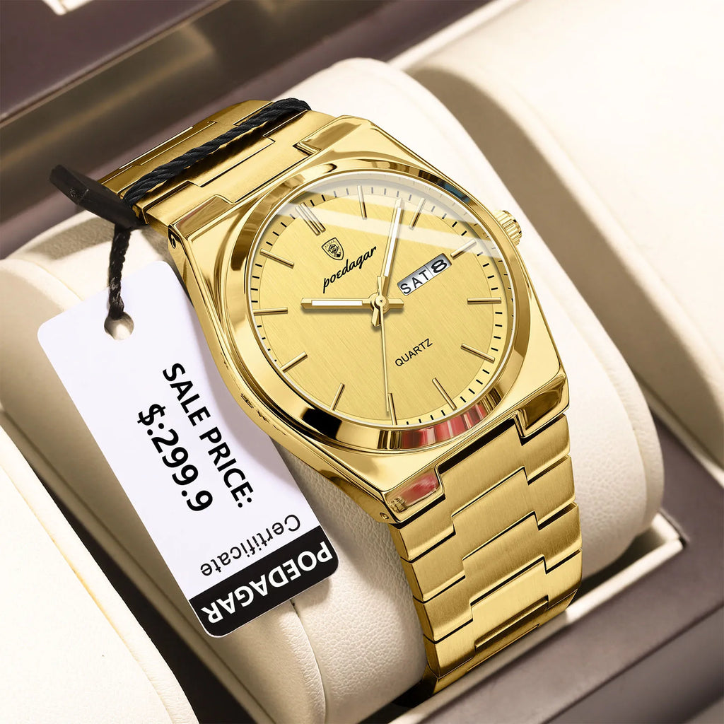 POEDAGAR Luxury Watch For Man Waterproof Luminous Date Week Stainless Steel Men Watch Casual Quartz Men's Watches Male Clock+box - Sun Studio