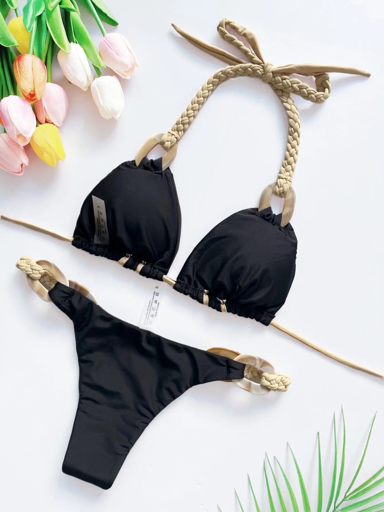 Weave triangle swimsuit lady biquinis Brazilian women bikini ring sexy bathing suit 2026 two pieces suits Halter micro swimwear - Sun Studio