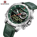 NAVIFORCE Luxus Original Uhren für Herren Freizeit Sport Chronograph Alarm Quarz Armbanduhr Leder Wasserdicht Digitale Uhr 9163