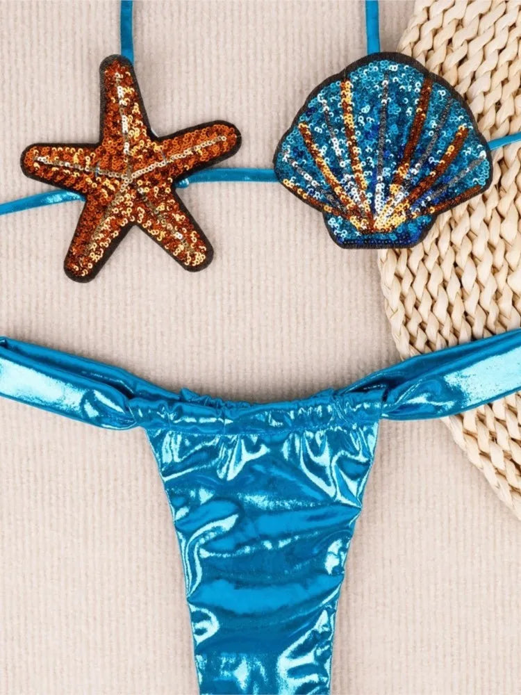 2025 New Sexy Low Waisted Bikini Set Swimsuit Starfish Swimwear Women Solid Strappy Beachwear Bathing Suits Brazilian Biquini - Sun Studio